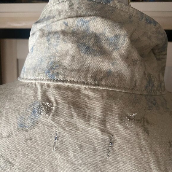 Chaps RL cream blue floral military jacket L 100% cotton safari 90s canvas - Picture 16 of 16